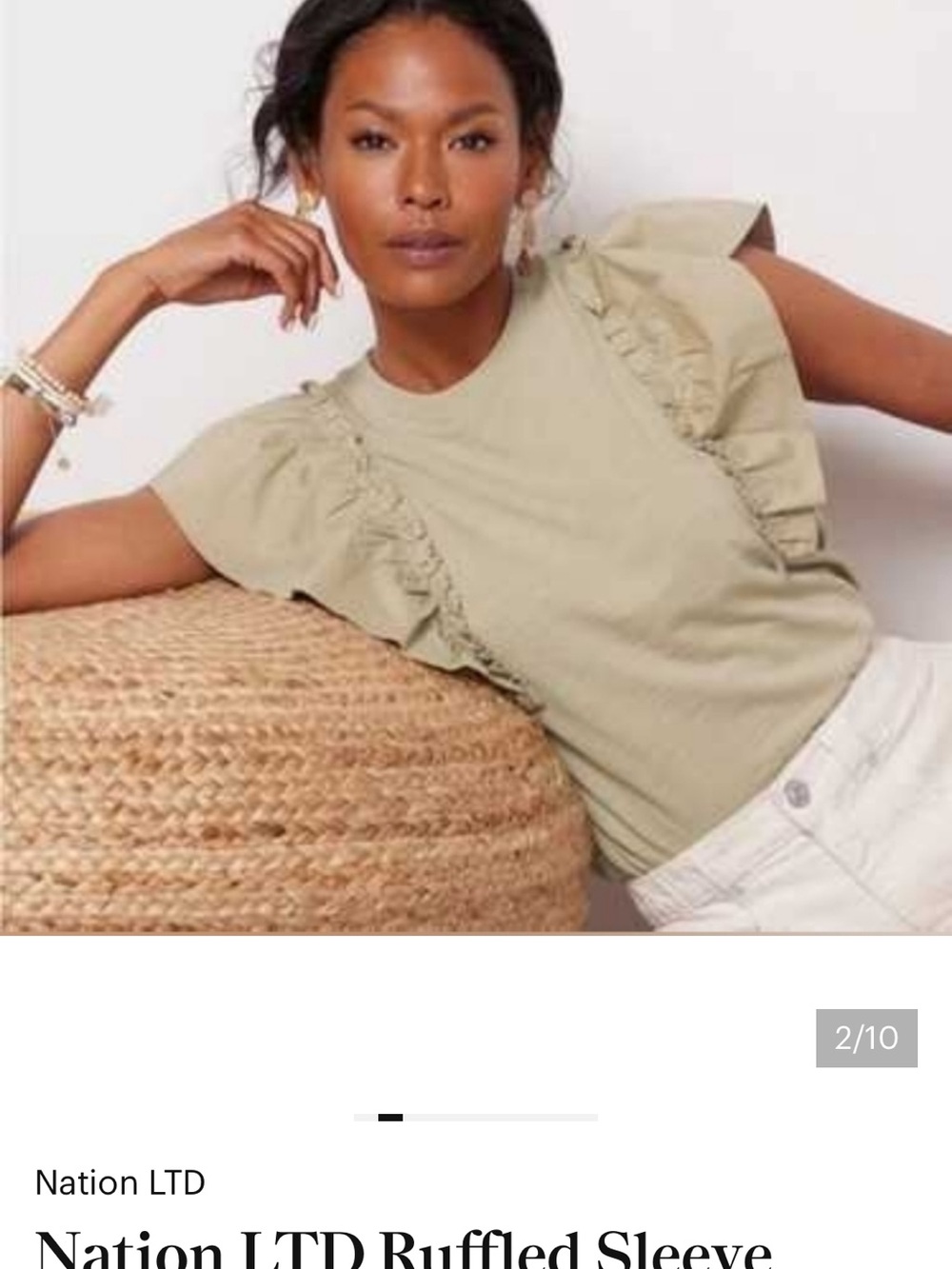 Nation LTD Olive Ruffle Sleeve Crew Tee